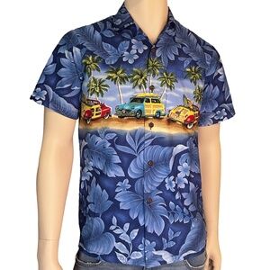 AL HA Republic Hawaiian Shirt Tiki Vintage 90s Chemise Woody Wagons Surf Boards